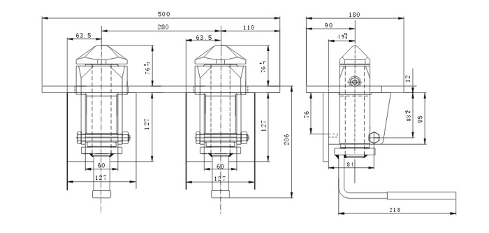 180 Double Twist Lock 180 Double Twist Lock - dimensional drawing