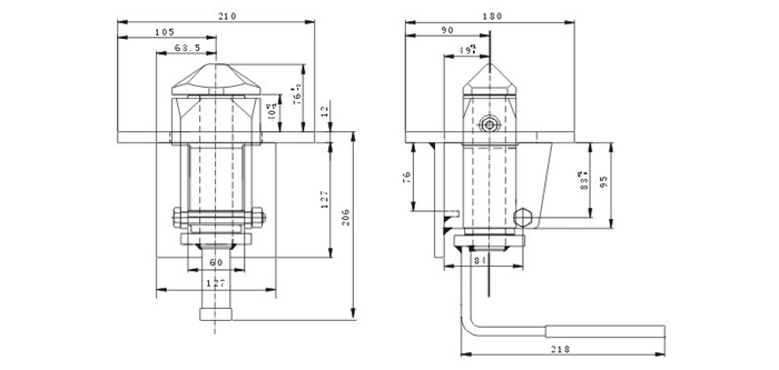 180 à verrouillage par torsion simple 180 Single Twist Lock - dimensional drawing